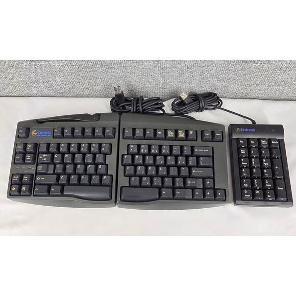 GOLDTOUCH BLACK ERGONOMIC SPLIT USB KEYBOARD W/ 10-KEY PAD MODEL KFK-E87YB - Picture 2 of 14